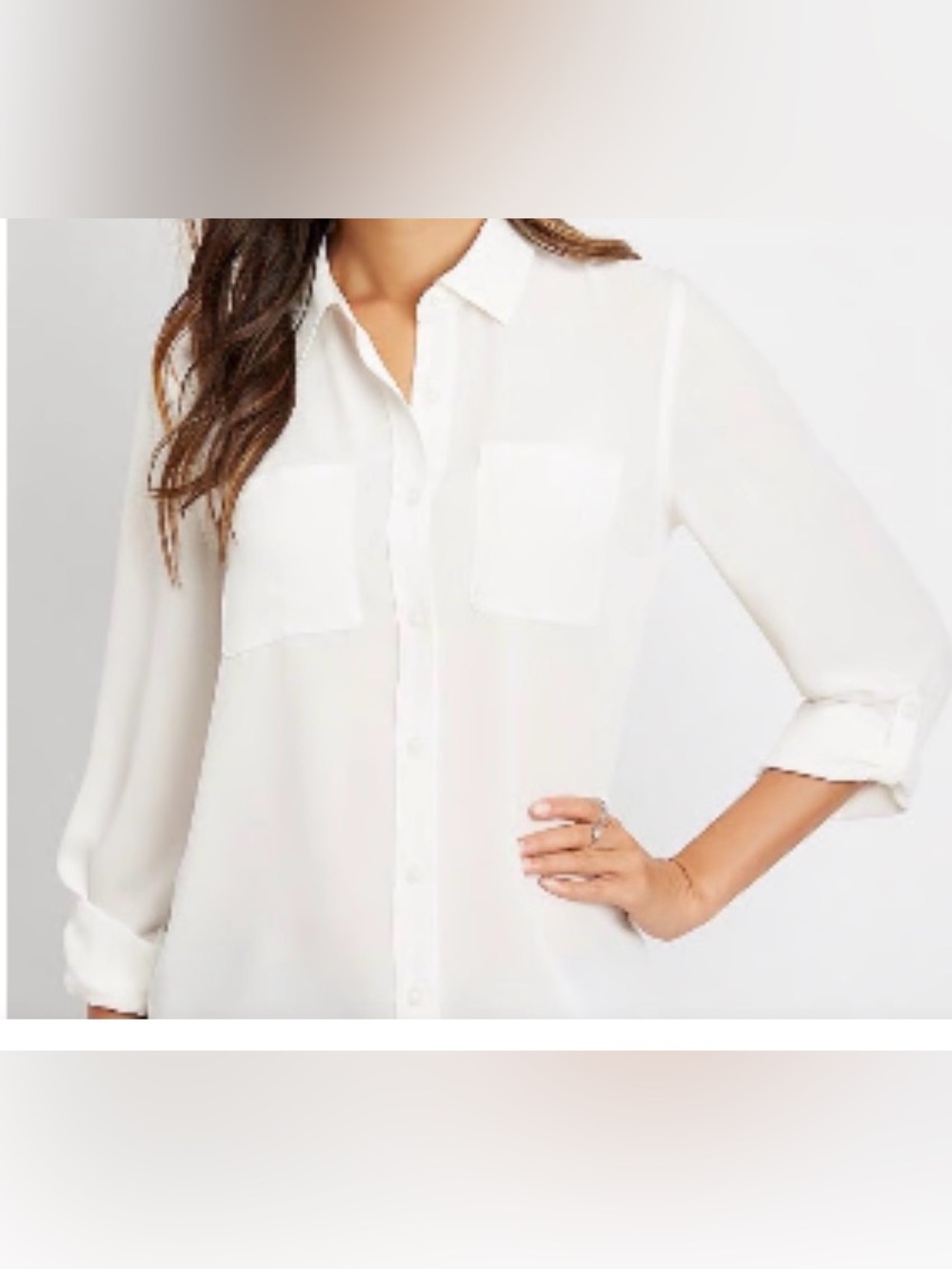 MAURICES size 3X WHITE Button-Down Pocket Blouse with roll tab sleeves.